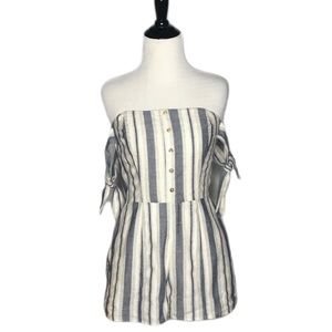 Socialite Stripe Off the Shoulder Linen Romper